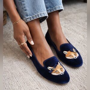 Tory Burch Velvet Fox Smoking Flats